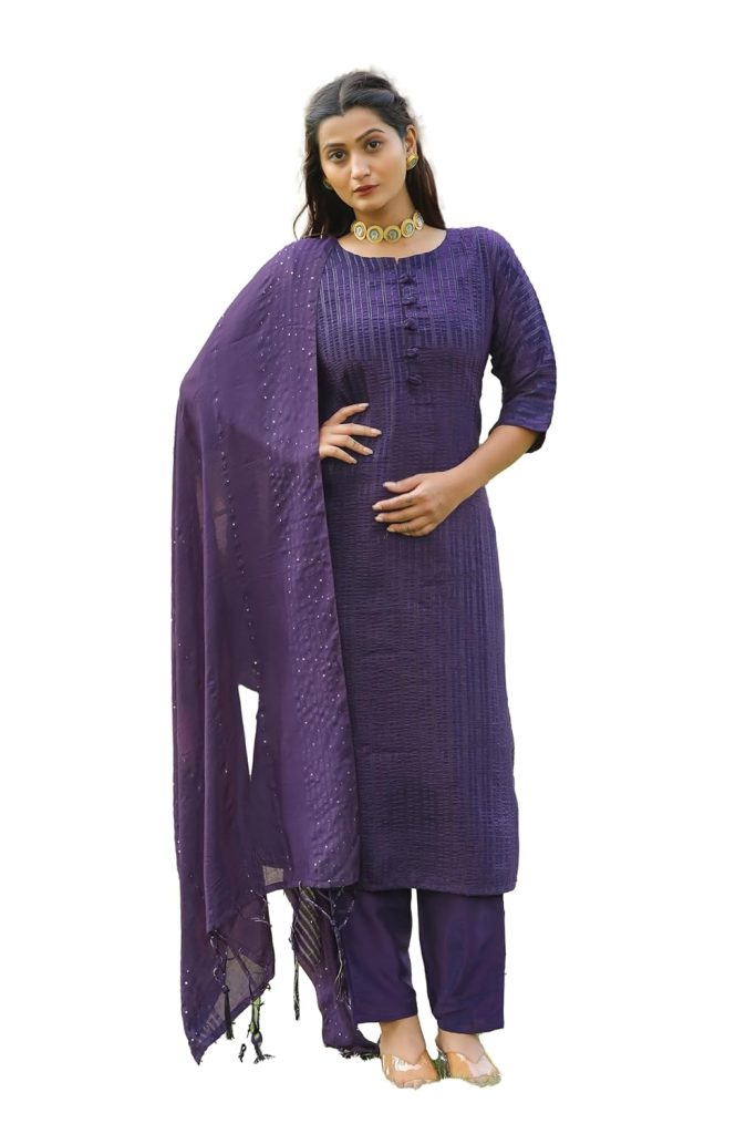 Womanista Women's Purple Crepe Kurta Set with Dupatta