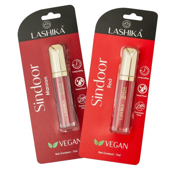 Lashika Liquid Sindoor | Red & Maroon | Vegan, Water-Resistant & Long-Lasting | Pack of 2 | 7ml each (Red & Maroon)