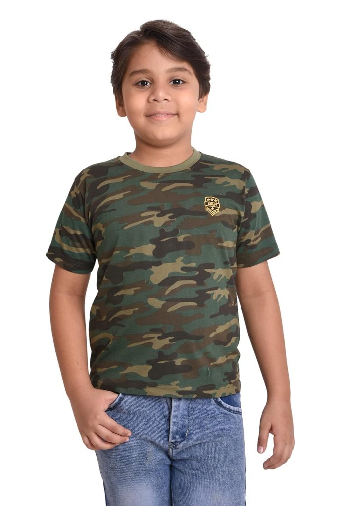 Neo Garments Boys Cotton Camouflage Print Round Neck Half Sleeves T-Shirt