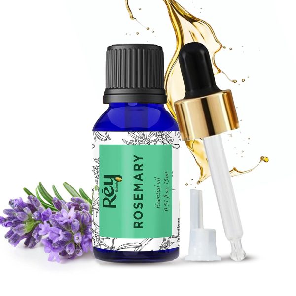 Rey Naturals Pure Rosemary Essential Oil For Hair Growth, Hairfall Control, Dandruff & Skin | Non Greasy Rosemary Oil for Skin, Body and Shiny Soft Hair | Hair Oil For Women & Men - 15ml