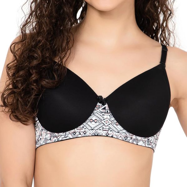 Clovia Women's Powernet Printed Padded Full Cup Wire Free T-Shirt Bra - Black