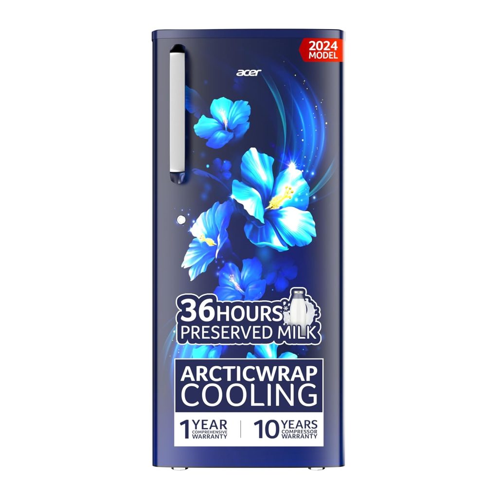 Acer 190L 2 Star Direct-Cool Single Door Refrigerator (AiSense, AR190AD2FBTD, BLUE FLOWER TIANA)
