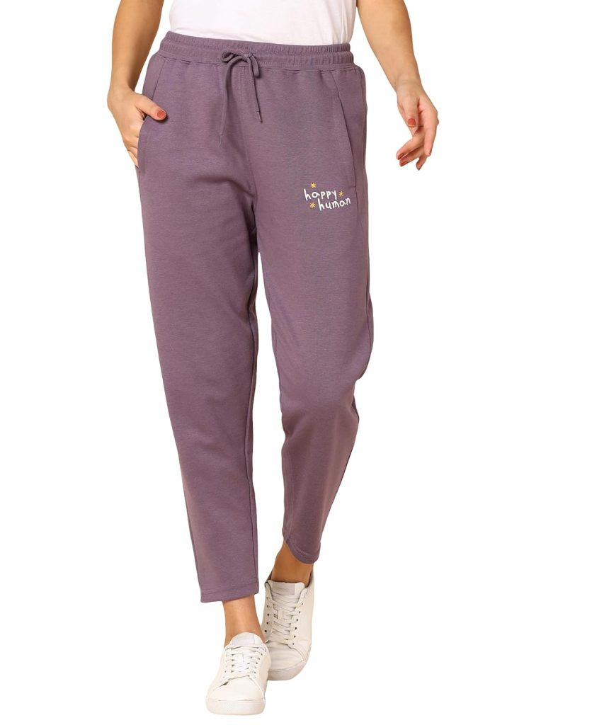 Alan Jones Clothing Women’s Ankle-Length Cotton Trackpant | Comfort Fit | Heavy GSM Fabric | Side Pockets | Drawstring Waist