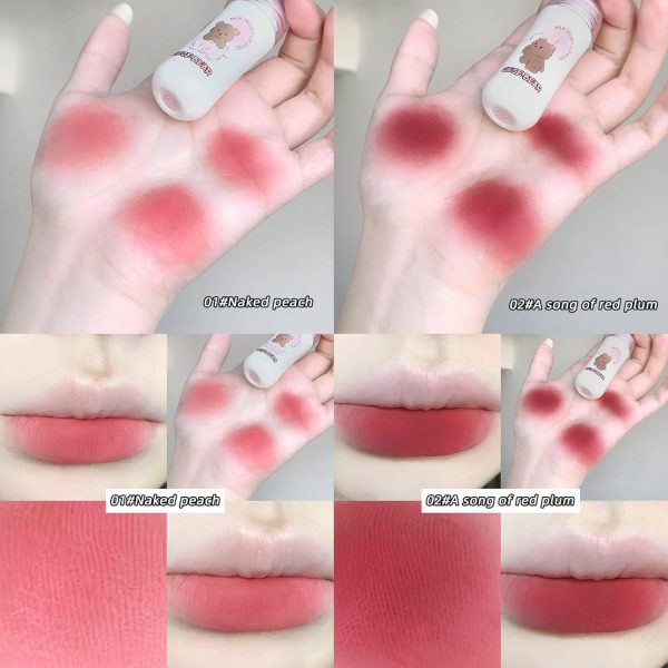 Gege Bear Milk Velvet Lip Glaze | Milk-Infused Matte Lip Gloss for Soft, Smooth Lips | 6 Shades with Plush Hydration | Long-Wearing Velvet Texture | Non-Sticky & Comfortable Formula (06# Lychee, 2.5g)