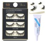 HUDA GIRL Eye Lashes for Women - Black Handmade Natural Thick Long Polyester, 3 Pairs False Eyelashes with Eyelash Glue - Empathetic Reusable Extensions for Womens, Girls - Eyelash with glue Set