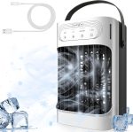 Portable Air Conditioners Cooling Fan, 3 in 1 Evaporative Air Cooler, Portable AC Unit with 3 Speeds, 3 Cool Mists, 4 Timers, 7 Color Lights, Personal Desktop Mini Cooling Fan for Room Camping Car