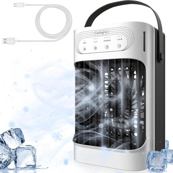Portable Air Conditioners Cooling Fan, 3 in 1 Evaporative Air Cooler, Portable AC Unit with 3 Speeds, 3 Cool Mists, 4 Timers, 7 Color Lights, Personal Desktop Mini Cooling Fan for Room Camping Car