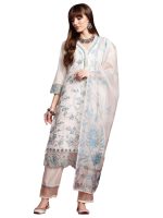 INDO ERA Women's Silk Blend Kurta and Pant with Dupatta Set