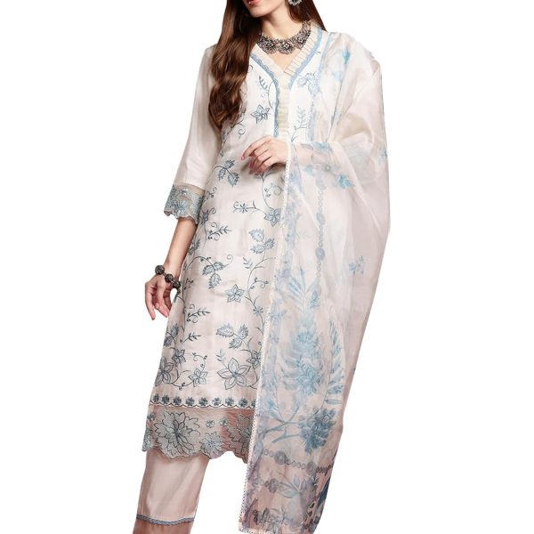 INDO ERA Women's Silk Blend Kurta and Pant with Dupatta Set