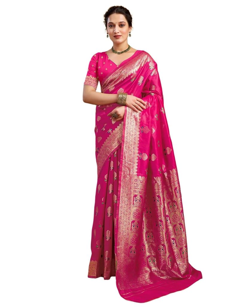 Satrani Women's Banarasi Silk Weaving Saree with Unstitched Blouse Piece