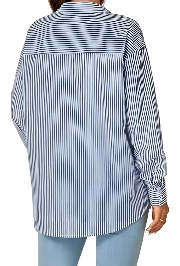Classic Striped Button-Down Shirt, Long Sleeve Collared Blouse, Available in Pink and Blue
