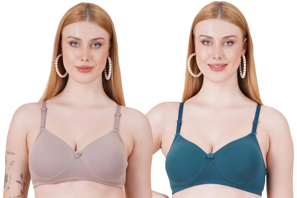 Celary Women's Bra Cotton Blend Lightly Padded|| Wirefree T-Shirt||Soft Pad for Daily use|| Every Day Use Bra || 2 Piece Combo
