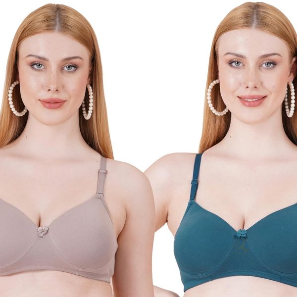 Celary Women's Bra Cotton Blend Lightly Padded|| Wirefree T-Shirt||Soft Pad for Daily use|| Every Day Use Bra || 2 Piece Combo