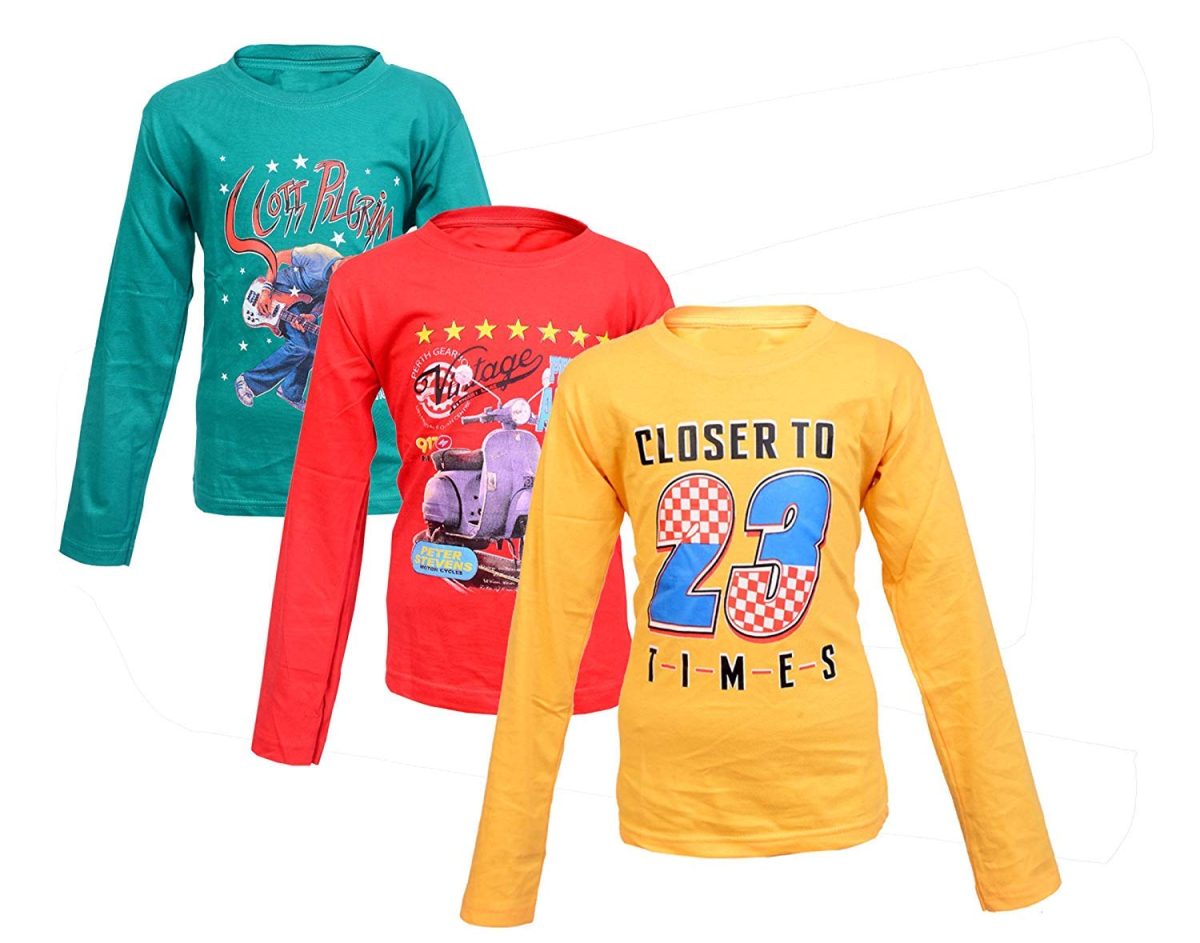 V4U Boy's Full Sleeve Cotton Printed T-Shirt for Kids Pack of 3