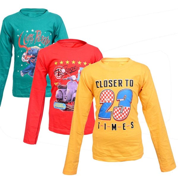V4U Boy's Full Sleeve Cotton Printed T-Shirt for Kids Pack of 3