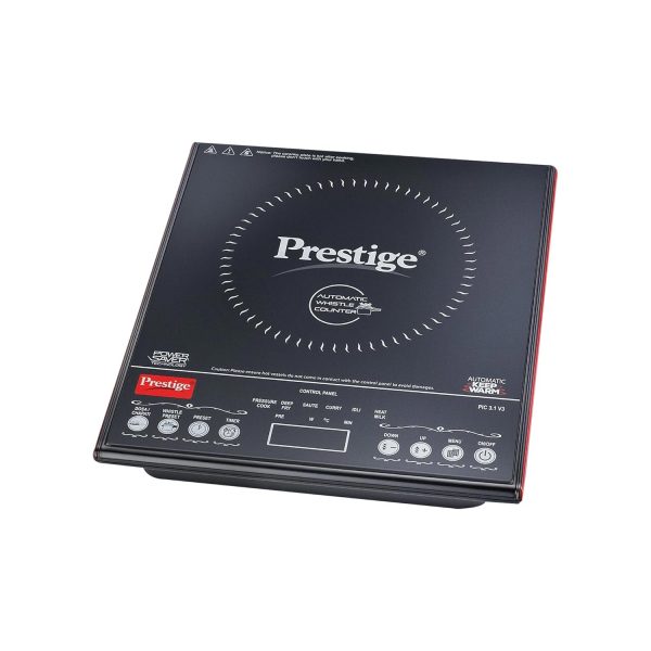 Prestige Iris Plus 1600 Watts Induction Cooktop with Automatic Voltage Regulator | Indian Menu Option |Anti-Magnetic Wall | Timer with User Pre-set | 1 Year Warranty | Black