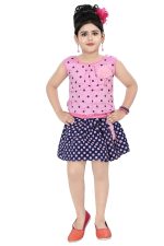 Chandrika Girl's Self Design Knee Length Sleeveless Top and Skirt Set
