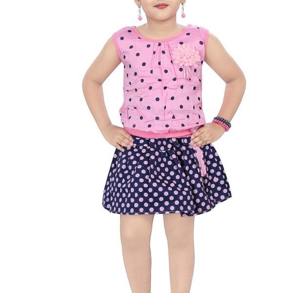 Chandrika Girl's Self Design Knee Length Sleeveless Top and Skirt Set