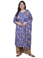 Tissu Plus Women's Blue Floral Printed Pure Cotton Kurta & Palazzo With Dupatta