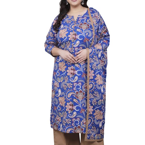 Tissu Plus Women's Blue Floral Printed Pure Cotton Kurta & Palazzo With Dupatta
