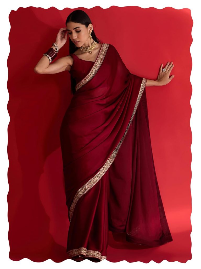AKHILAM Women's Satin Solid Saree With Unstitched Blouse