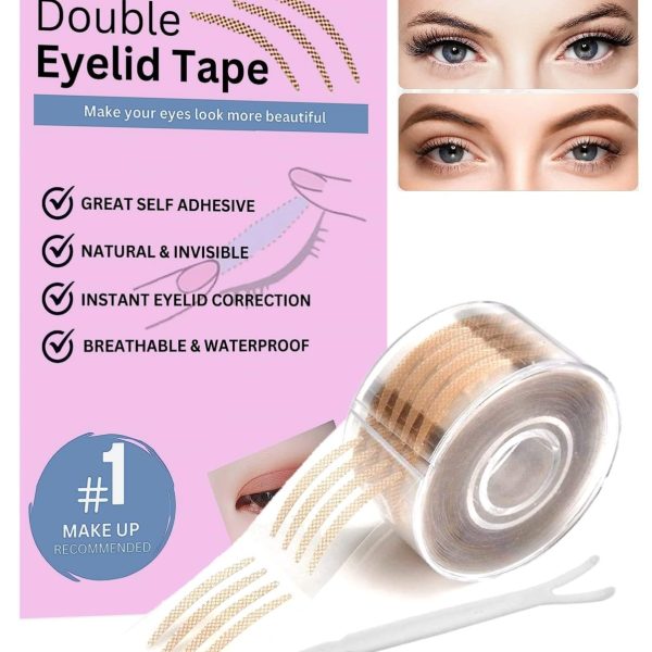 OPTIYORK 600 pair eyelid tape for double eyelid invisible waterproof, eyelid tape for hooded eyes Makeup Eyelid tape tools Sticker Strips with fork
