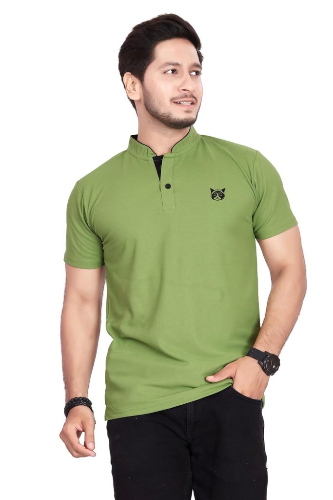BAGHADBILLO Regular Fit Mandarin Collar T-Shirt Tee for Men & Boys