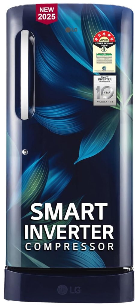 LG 210 L, 5 Star, Direct Cool, Smart Inverter Compressor, Single Door Refrigerator (2025 Model, GL-D231ABAU, Blue Aurora, Humidity Controller, Base stand with Drawer & Fast Ice Making)