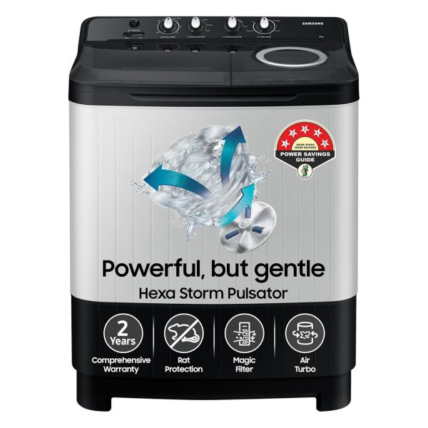 Samsung 8 kg, 5 star, Semi-Automatic Top Load Washing Machine (WT80C4200GG/TL, Air Turbo Drying, Light Gray,)