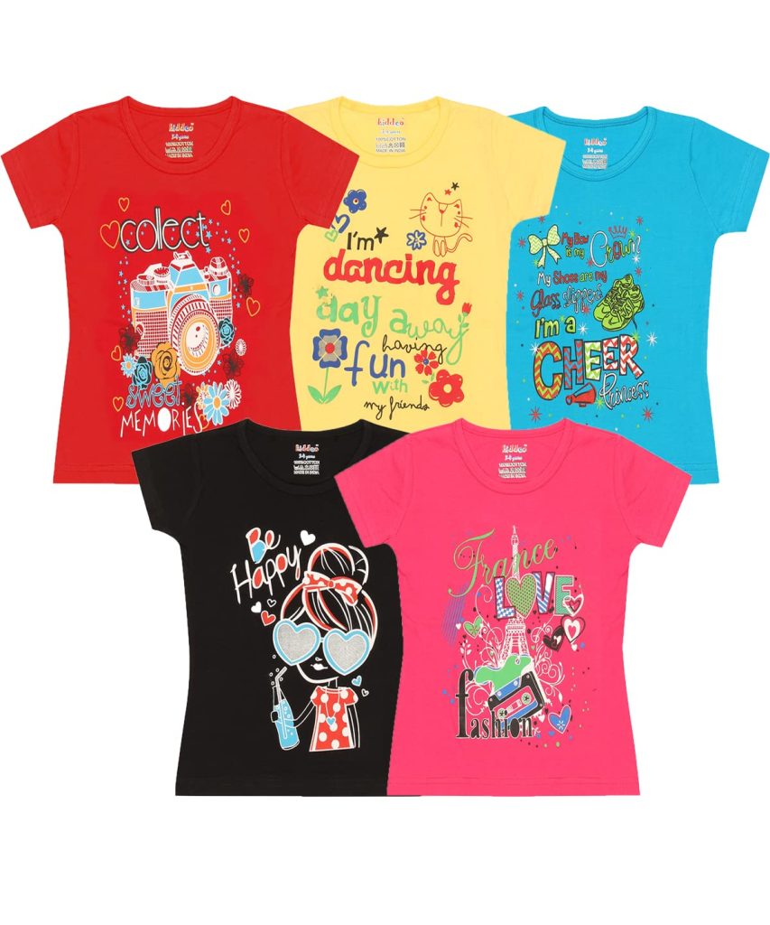 kiddeo Kids Girls t Shirts (Pack of 5)