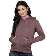 Alan Jones Clothing Women's Solid Zipper Hooded Sweatshirt | Front Zip, Ribbed Hem, Lined Hood, Casual Winter Wear