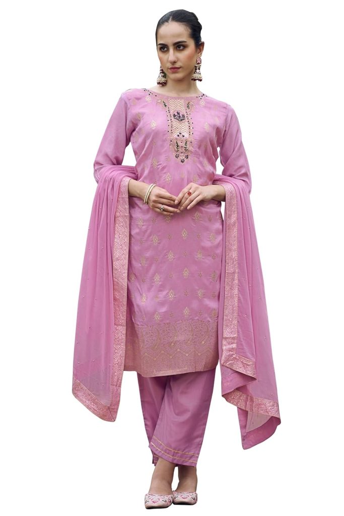 VredeVogel Viscose Rayon Silk Kurta Pant Set with Chiffon Dupatta for Women