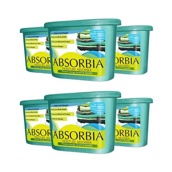 Absorbia Moisture Absorber | Classic Pack of 6 (600ml Each) | Moisture Absorber for Wardrobe | Dehumidifier for Room Moisture | Air Freshener for Room, Toilet | Compact Size | Moisture Absorbers