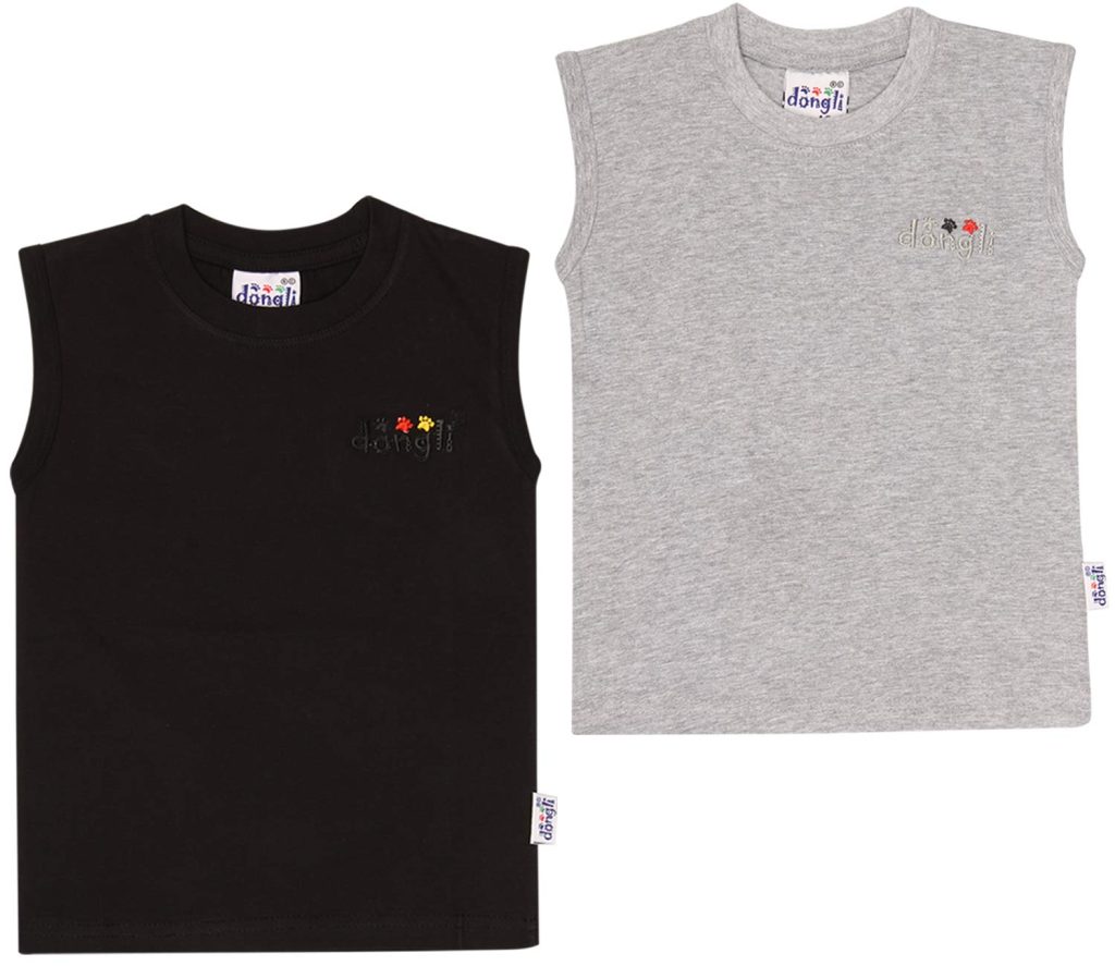 dongli Boys Sleeveless Cotton Tshirt with bio wash (Pack of 2).