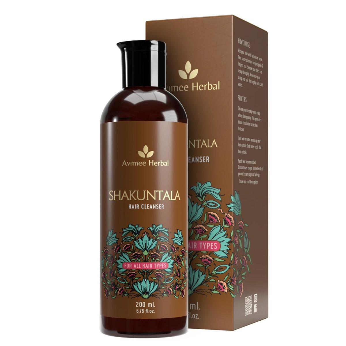 Avimee Herbal Shakuntala Daily Use Hair Cleanser | For Silky Hair | With Aloe, Apple Cider, Rice & Keratin Protein | Sulphate & Paraben Free Shampoo For Men & Women | 200 ml