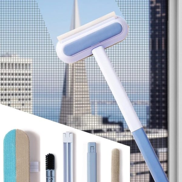 Multifunctional Screen Brush 4 in 1 Mesh Cleaning Brush with Extended Handle Window Cleaning Brush Mosquito Net Cleaner Double Sided Window Cleaner Window Mesh Cleaner