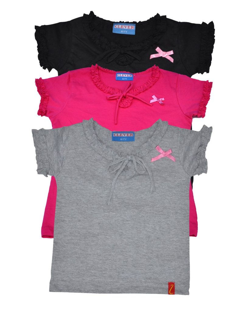 Clever Girls' Regular Fit Top (Zcgt-004_Blk-Pink-Gry_12-13 Years_Multicolored_12-13 Years)