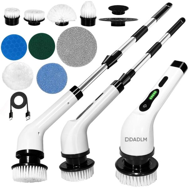 DADLM® Electric Spin Scrubber,Cleaning Brush Scrubber for Home, 400RPM/Mins-9 Replaceable Brush Heads-90Mins Work Time,Adjustable Size,2 Adjustable Speeds for Bathroom Shower Bathtub Glass Car (1)