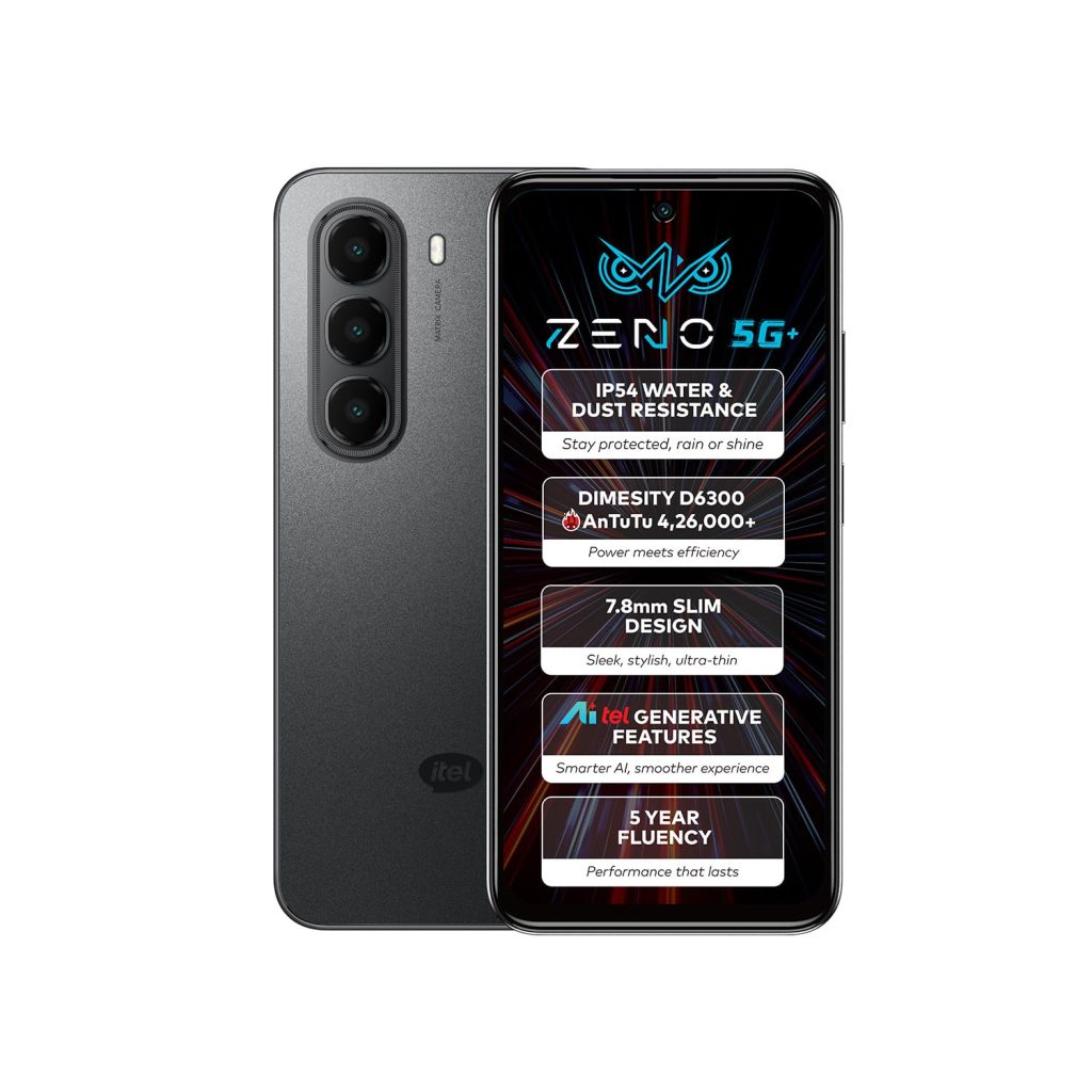 ZENO 5G AI Smartphone | 4GB RAM 128GB ROM | IP54 Rated for Dust & Water Resistance | D6300 5G Processor | 6.7" HD+ 120Hz Punch-Hole Display | 50MP Camera | 5-Year Fluency | Shadow Black