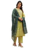 SIRIL Women's Taffeta Jacquard and Embroidery Work Straight Kurta Pant with Dupatta Set