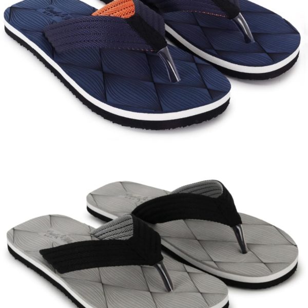 Footexo Men’s Casual Slippers Combo – Warm House Slippers, Breathable Comfort with Durable sole | Material : Eva - for Indoor & Outdoor Use| (101) | Color NAVY BLUE & GREY | Size : 9