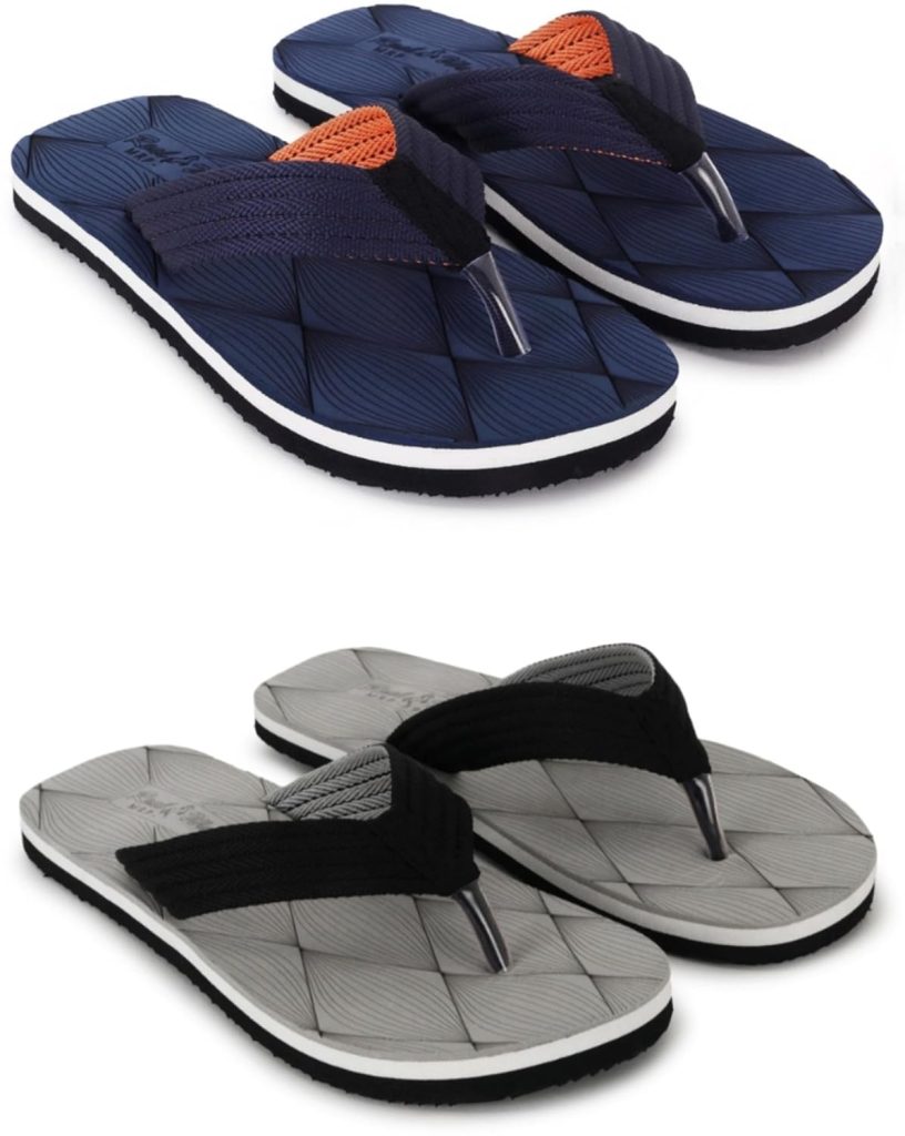 Footexo Men’s Casual Slippers Combo – Warm House Slippers, Breathable Comfort with Durable sole | Material : Eva - for Indoor & Outdoor Use| (101) | Color NAVY BLUE & GREY | Size : 9