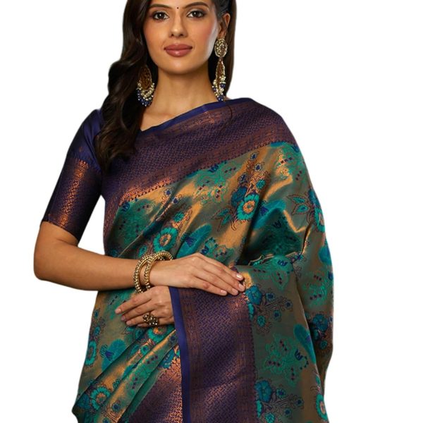 SIRIL Women's Jacquard Banarasi Soft Silk Saree Pure Silk Kanjivaram With Unstitched Blouse Piece