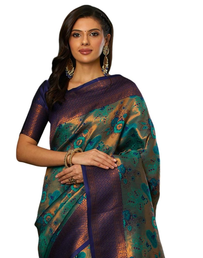 SIRIL Women's Jacquard Banarasi Soft Silk Saree Pure Silk Kanjivaram With Unstitched Blouse Piece