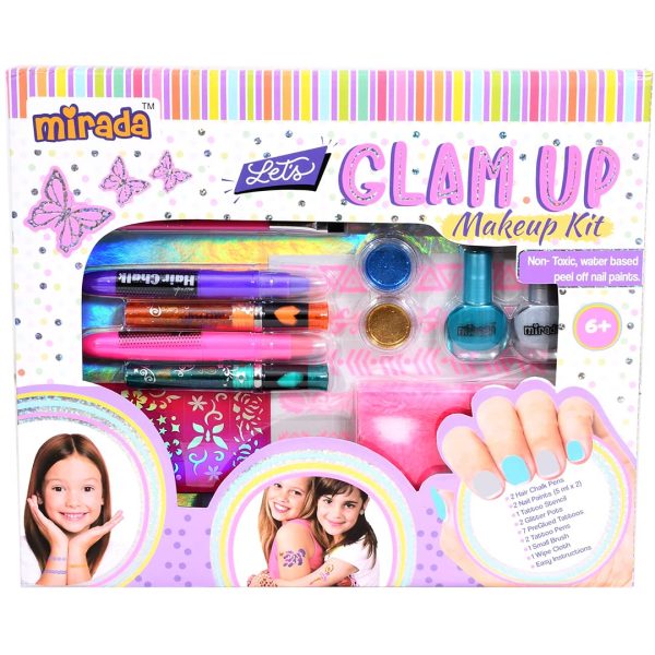 Mirada Lets Glam Up Nail Art Kit for Girls | Ultimate Return/Birthday Gift | Includes Hair Chalk, Tattoo Pen, Nail Polish & Glitter Accessories