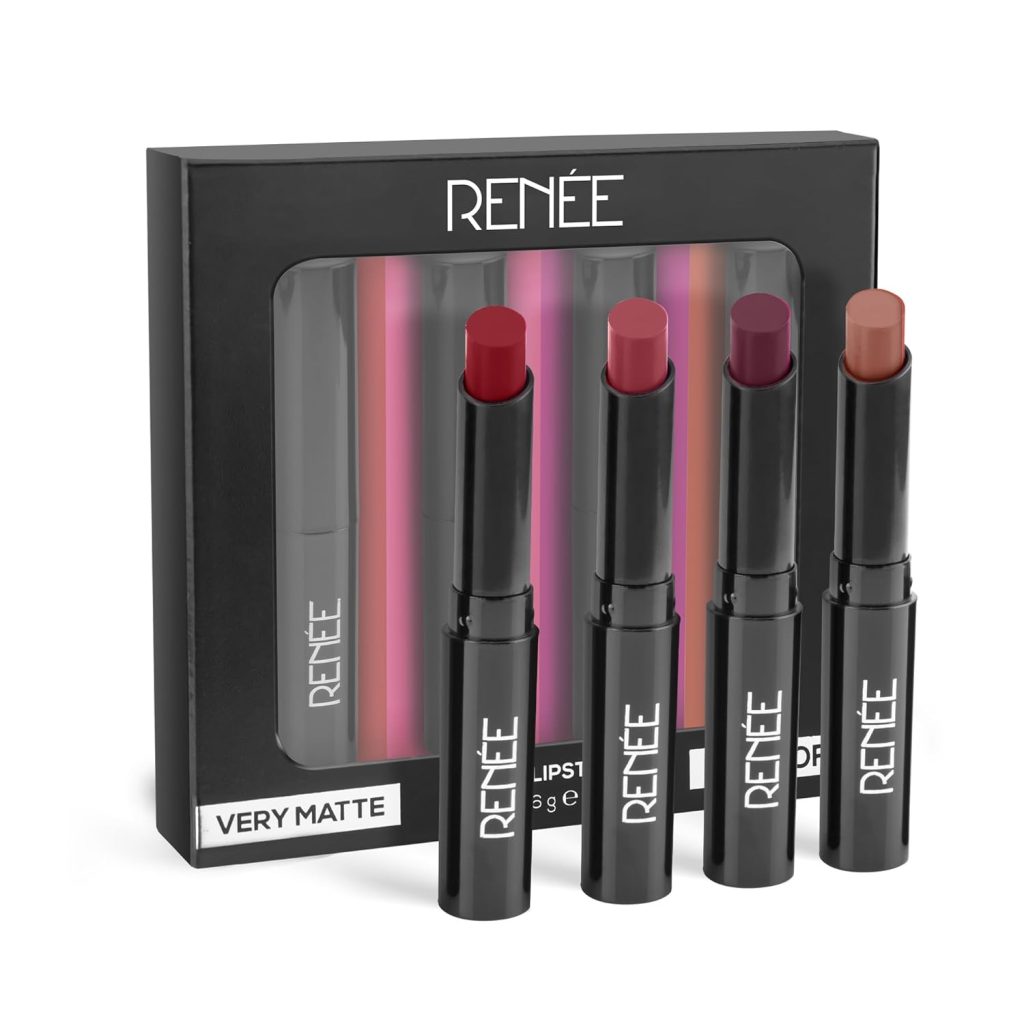 RENEE Very Matte - Pack of 4 Matte Lipsticks, Intense Color Pay Off, Full Coverage Long Lasting Weightless Velvety Formula