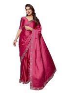 Yashika Women's Bollywood Satin Moss With Swarovski Stone Saree with Blouse |saree for Women | Silk Saree | New Sari | Latest Saree
