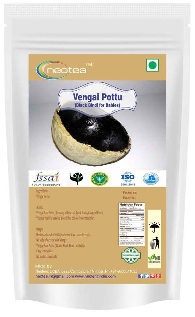 Neotea Vengai Pottu Black Bindi | Black Kajal for Babies Vengai Traditional Dhrishti Pottu | Chukka | Pottu Achulu for Kids | Bindi for New Born Baby & Kids | It Can be Removed Easily While Bathing with Water (4 Piece)