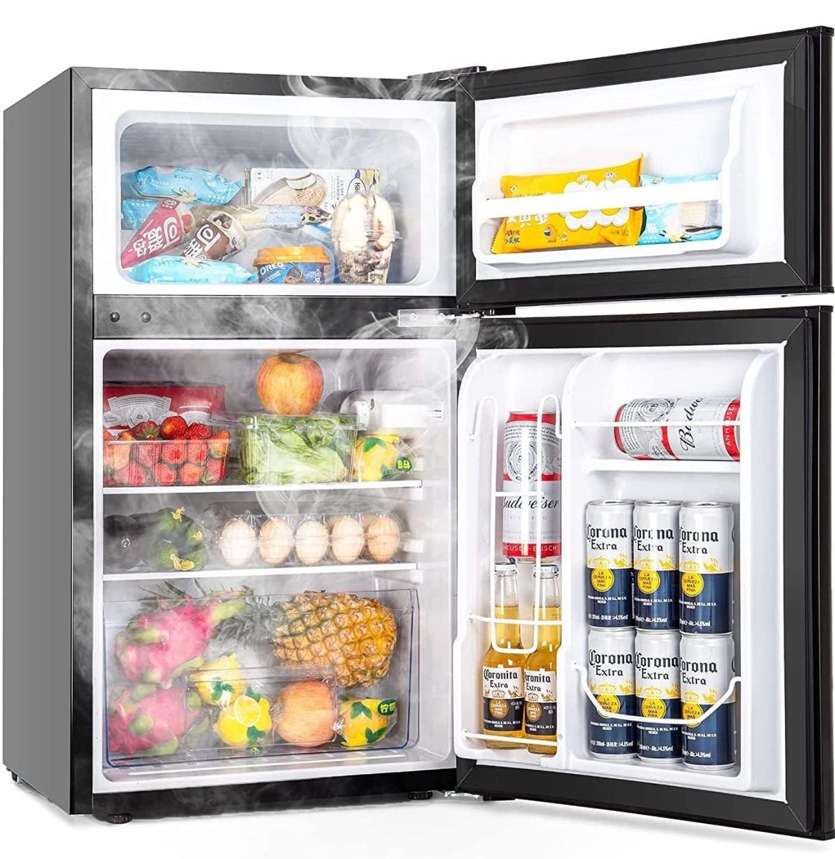 LEONARD USA 122 L Inverter Double Door Mini Fridge & Wine Chiller with Separate Deep Freezer Compartment for Preserving Ice & Meat for Home Bar (Based on American Technology) (Black)