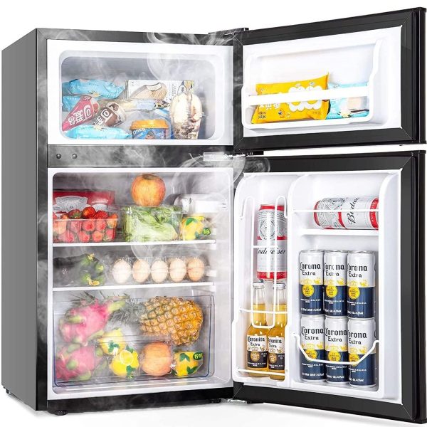 LEONARD USA 122 L Inverter Double Door Mini Fridge & Wine Chiller with Separate Deep Freezer Compartment for Preserving Ice & Meat for Home Bar (Based on American Technology) (Black)